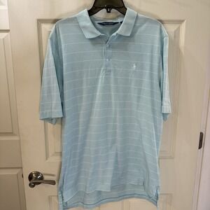 Polo Golf Ralph Lauren Men's Shirt Size L Blue‎ Striped 100% Pima Cotton Preppy